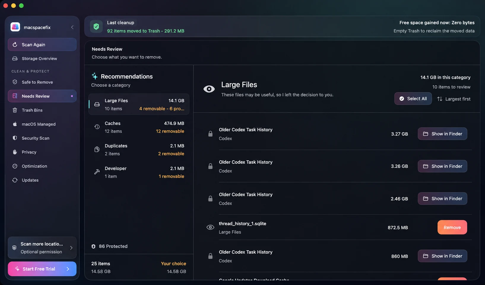 SpaceFix Needs Review app screenshot