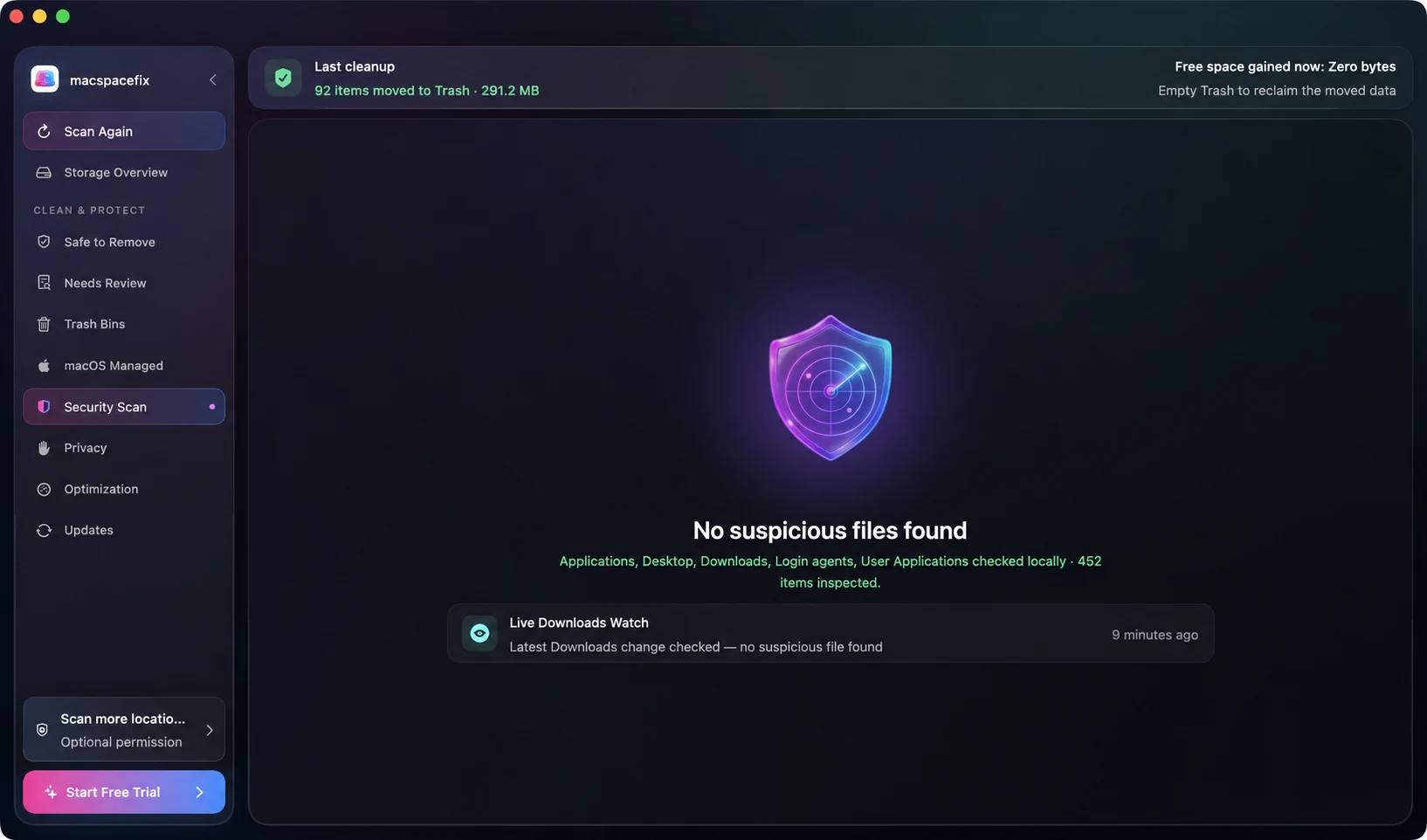 SpaceFix Security app screenshot