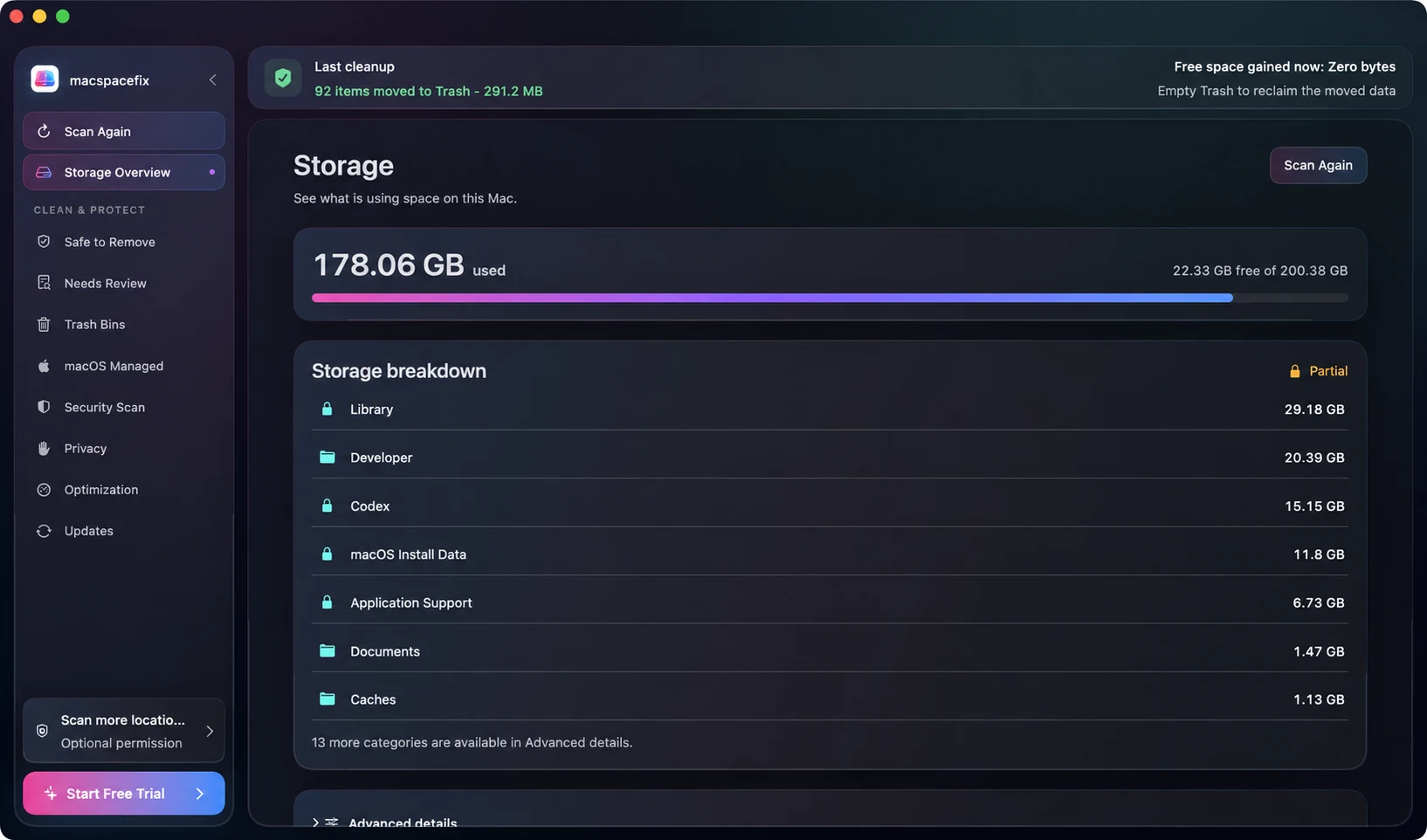 SpaceFix Storage app screenshot